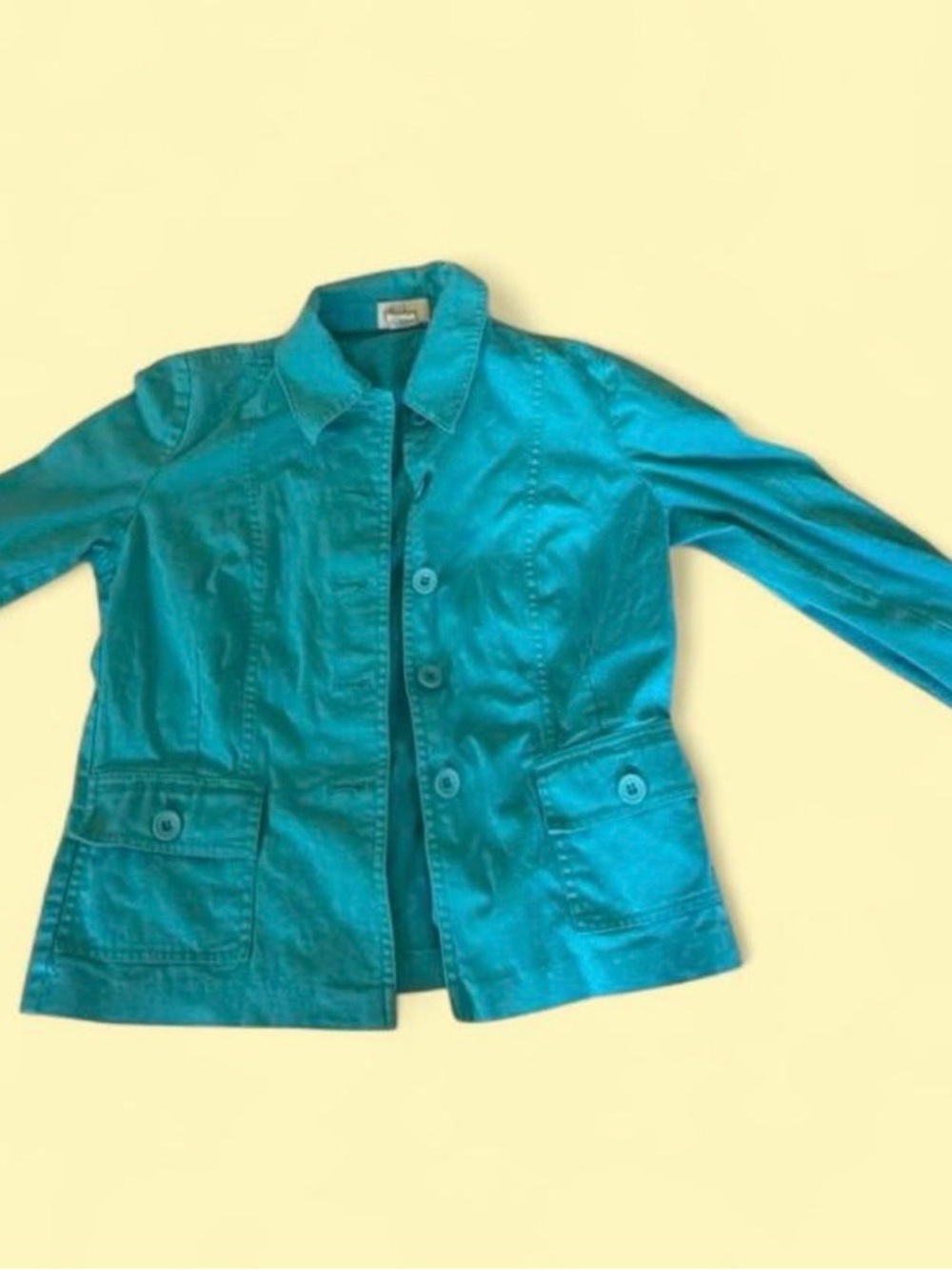 Neiman Marcus Teal Collared Button Jacket